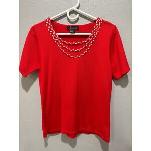 90s Vintage Red Knit Short Sleeve Top by Requirements Petite PM
